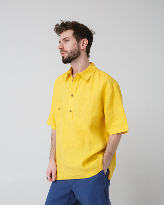 Рубашка льняная поло желтая 26012